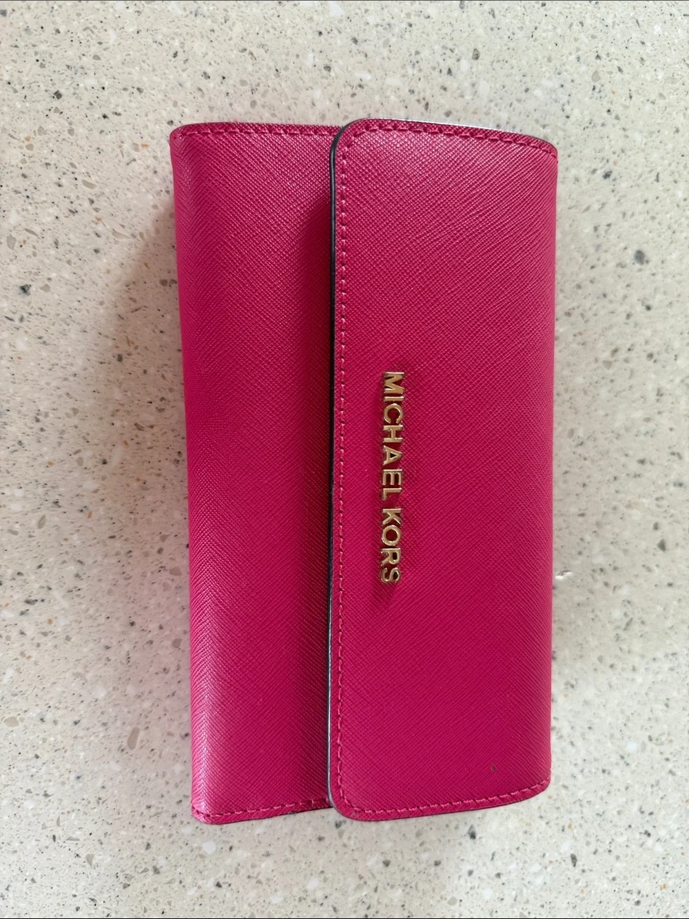 Michael Kors Hot Pink Saffiano Leather Continental Wallet with Gold Logo